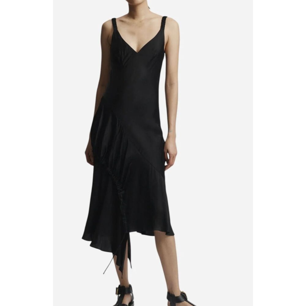 SAINT ART Kaia Asymmetric Satin Midi Dress Black Small